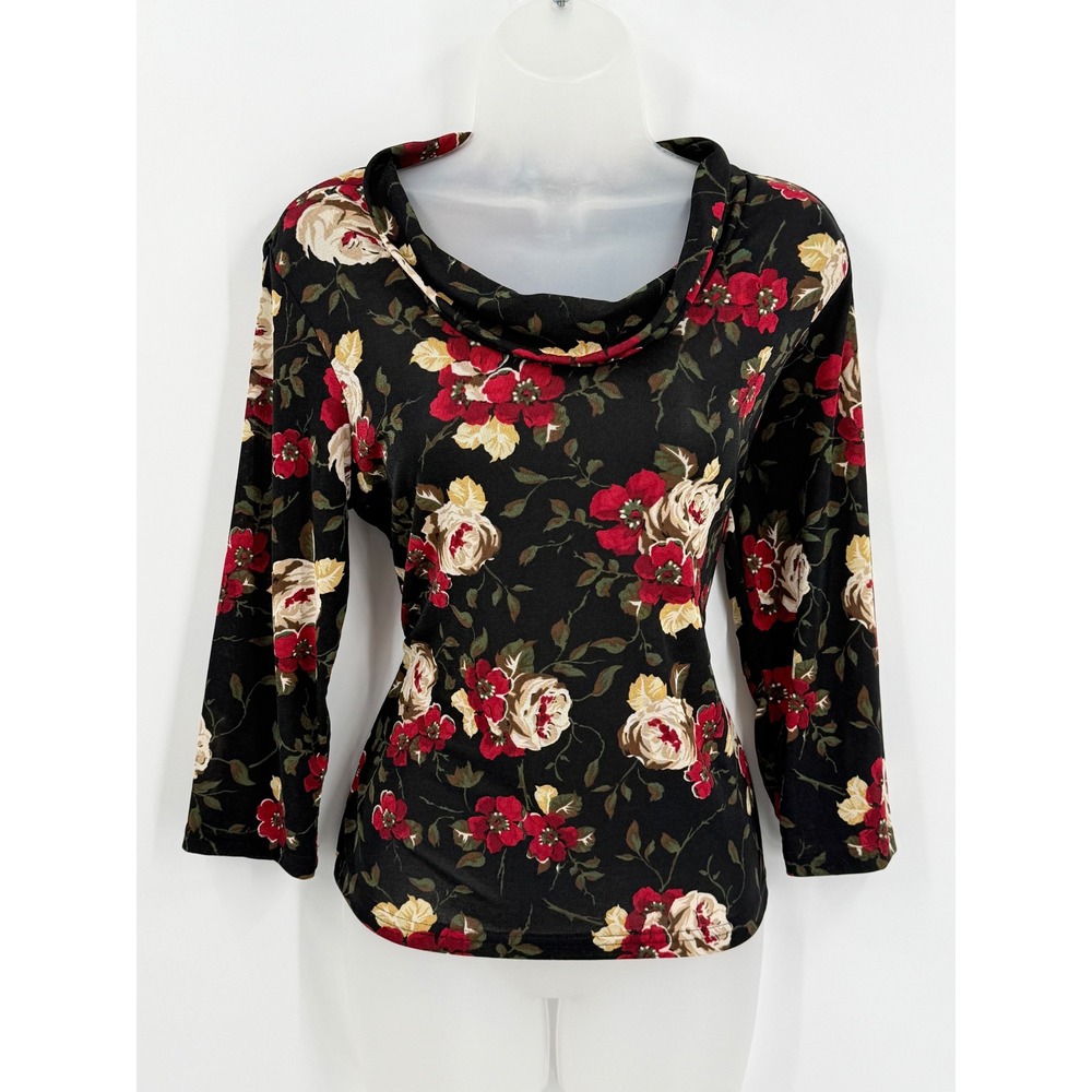 Vtg 90s Dark Floral Cowl Neck Top Womens sz M Romantic Whimsigoth Grunge